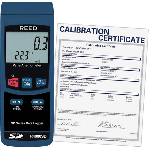 Thermo-an&eacute;mom&egrave;tre avec certificat de calibration, Enregistrement des donn&eacute;es, Gamme de v&eacute;locit&eacute; d'air de 0,4 - 30 m/sec D. Morneault & Fils
