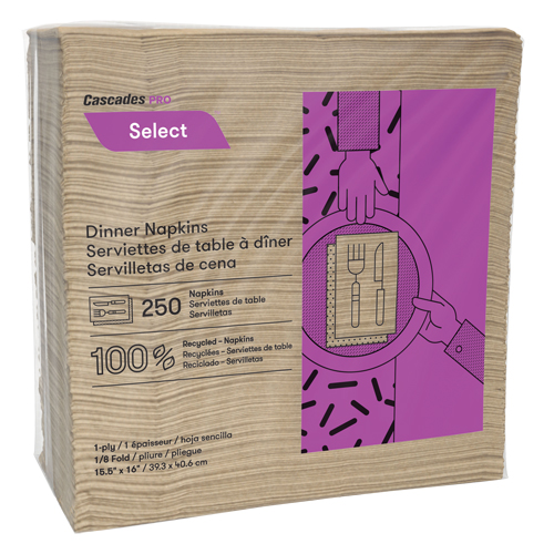 Serviettes de table &agrave; pli 1/8 Pro Select, 1 pli, 15,5" x 16" D. Morneault & Fils