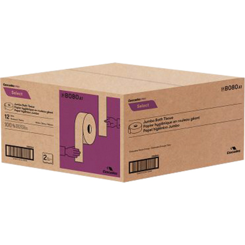 Pro Select Toilet Paper, Jumbo Roll, 2 Ply, 500' Length, White D. Morneault & Fils