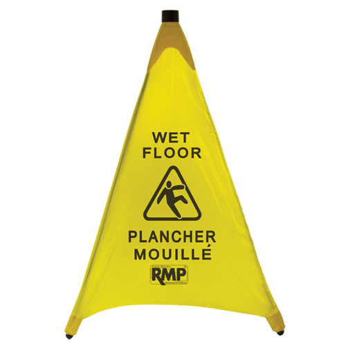 C&ocirc;ne de s&eacute;curit&eacute; &agrave; d&eacute;ploiement pour plancher mouill&eacute;, Bilingue avec pictogramme D. Morneault & Fils