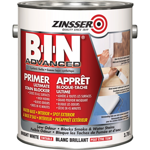 B-I-N&reg; Advanced Synthetic Shellac Based Primer, 3.78 L, Gallon, Tintable Bright White D. Morneault & Fils