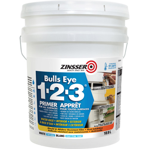 Appr&ecirc;t &agrave; base d'eau Bulls Eye 1-2-3, 18,9 L, Seau, Blanc D. Morneault & Fils