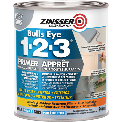 Bulls Eye 1-2-3&reg; Water-Base Primer, 946 ml, Can, Grey D. Morneault & Fils