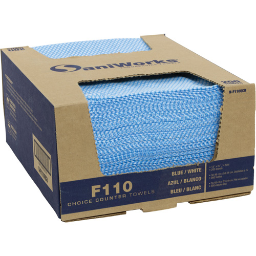 SaniWorks&reg; Choice Counter Cloths, Blue/White D. Morneault & Fils
