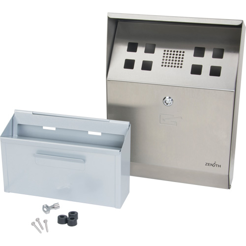 Smoking Receptacle, Wall-Mount, Stainless Steel, 1.6 Litres Capacity, 13-4/5" Height D. Morneault & Fils