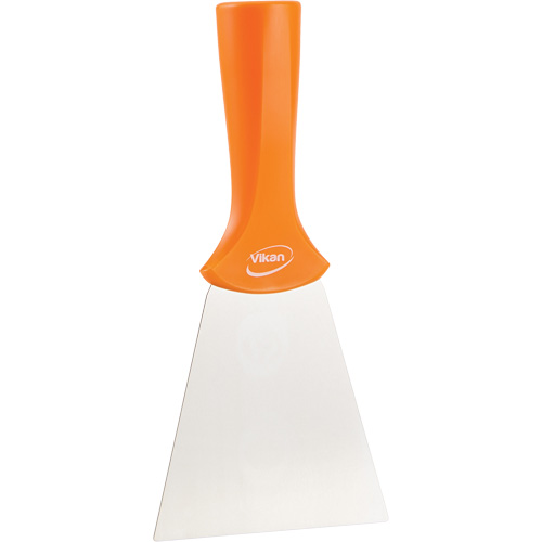 Grattoir en acier inoxydable avec poign&eacute;e montable sur manche, Orange, 4" la x 8" lo D. Morneault & Fils