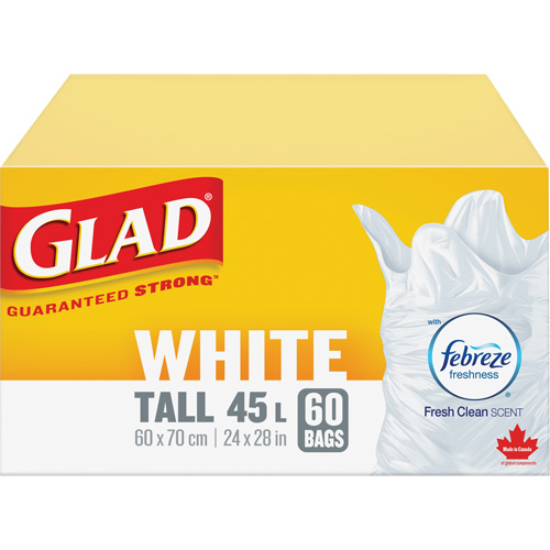 Tall 45L Febreze Garbage Bags, Regular, 24" W x 28" L, White D. Morneault & Fils