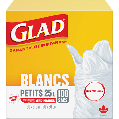 Small 25L Unscented Garbage Bags, Regular, 20" W x 20" L, White D. Morneault & Fils