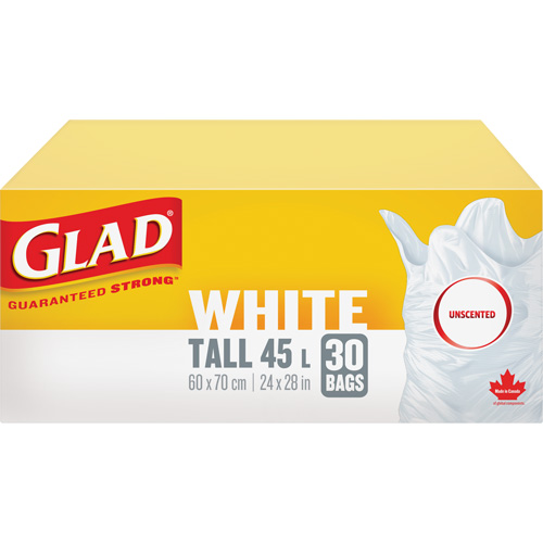 Tall 45L Unscented Garbage Bags, Regular, 24" W x 28" L, White D. Morneault & Fils