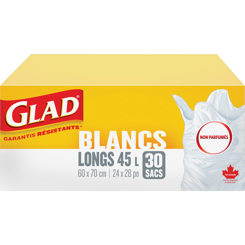 Tall 45L Unscented Garbage Bags, Regular, 24" W x 28" L, White D. Morneault & Fils