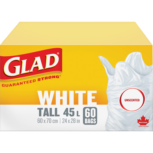Tall 45L Unscented Garbage Bags, Regular, 24" W x 28" L, White D. Morneault & Fils