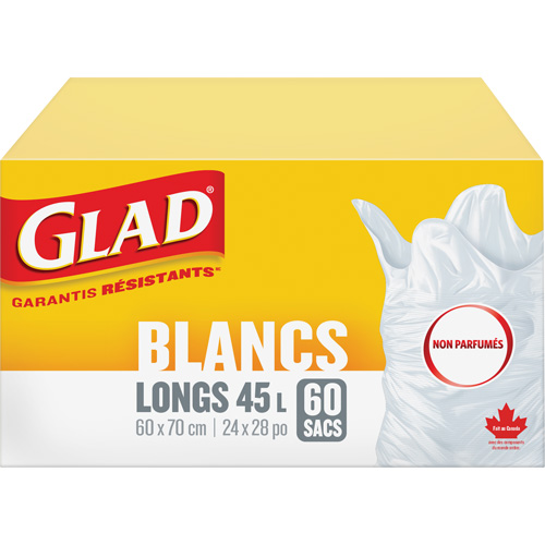 Tall 45L Unscented Garbage Bags, Regular, 24" W x 28" L, White D. Morneault & Fils