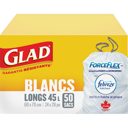 Sacs &agrave; ordures hauts 45 L avec Febreze, R&eacute;gulier, 24" la x 28" lo, Blanc D. Morneault & Fils
