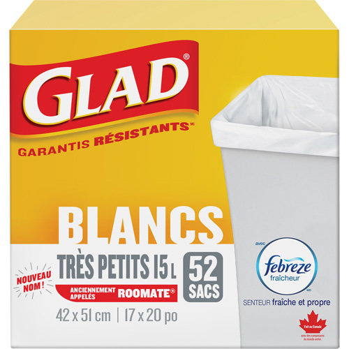 Tr&egrave;s petits sacs &agrave; ordures 15 L avec Febreze, R&eacute;gulier, 17" la x 20" lo, Blanc D. Morneault & Fils