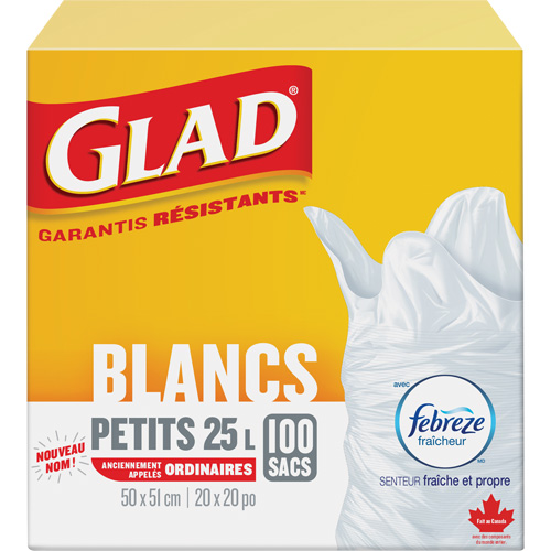 Petits sacs &agrave; ordures 25 L avec Febreze, R&eacute;gulier, 20" la x 20" lo, Blanc D. Morneault & Fils