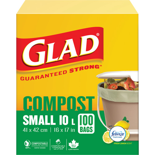 Small Compostable Bags, Regular, 17" L x 16" W, Brown, 10 L (3 Gal.) Capacity D. Morneault & Fils