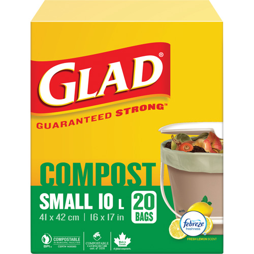 Small Compostable Bags, Regular, 17" L x 16" W, Brown, 10 L (3 Gal.) Capacity D. Morneault & Fils