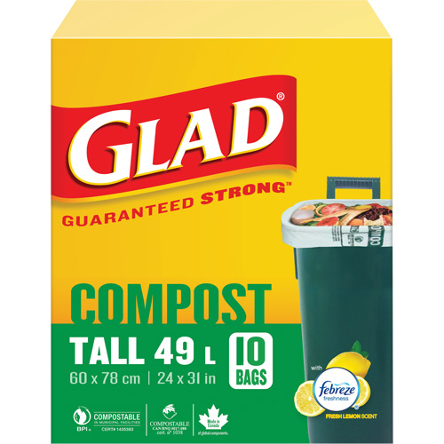 Tall Compostable Bags, Regular, 31" L x 24" W, Brown, 49 L (13 Gal.) Capacity D. Morneault & Fils