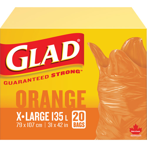 135L Garbage Bags, Regular, 31" W x 42" L, Orange D. Morneault & Fils