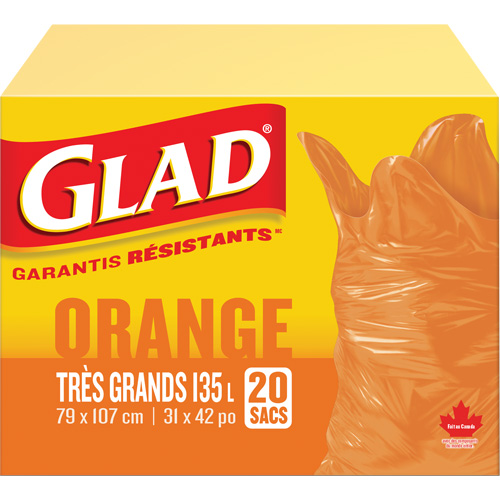 135L Garbage Bags, Regular, 31" W x 42" L, Orange D. Morneault & Fils
