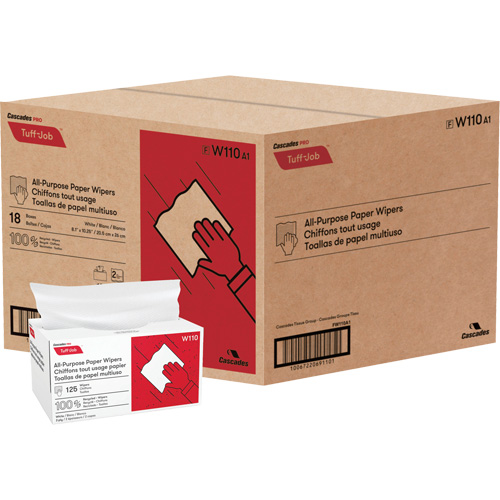 Pro Tuff-Job&reg; Single-Fold Pop-Up Paper Wipers, All-Purpose, 10-1/4" L x 8" W D. Morneault & Fils