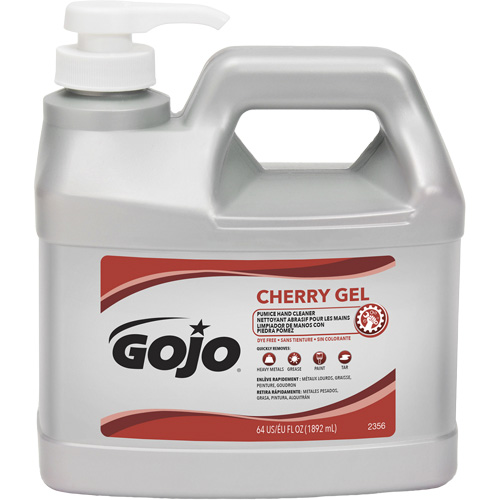Hand Cleaner, Gel/Pumice, 1.89 L, Pump Bottle, Cherry D. Morneault & Fils