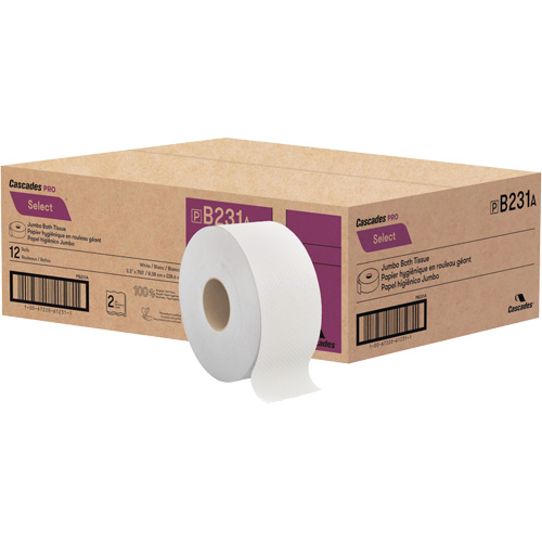 Pro Select&reg; Toilet Paper, Jumbo Roll, 2 Ply, 750' Length, White D. Morneault & Fils