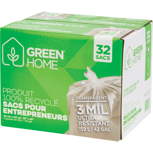 Sacs &agrave; ordures Green Home, Fort, 33" la x 48" lo, 3 mils, Transparent, Capacit&eacute; 159 L (42 gal.) D. Morneault & Fils