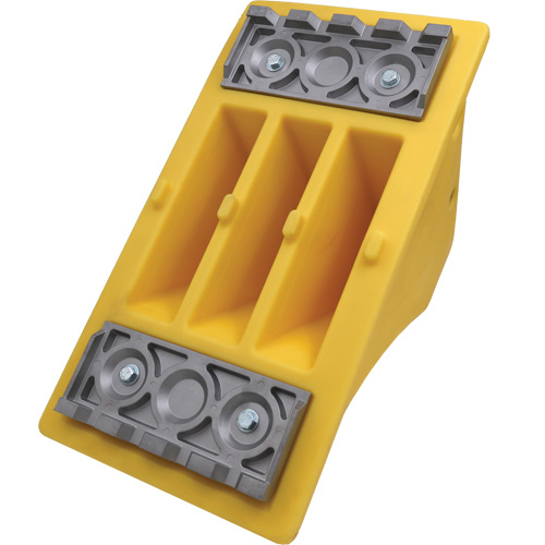 75 Ton Large Equipment Wheel Chock with Aluminum Cleats, Urethane, Yellow D. Morneault & Fils