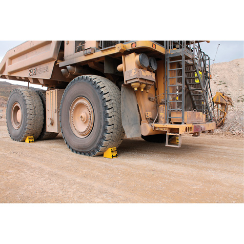 Checkers Safety Heavy-Duty Ultra Class Mining Wheel Chock, HDPE, Yellow, 14-1/2" W x 17-1/2" D x 16" H D. Morneault & Fils