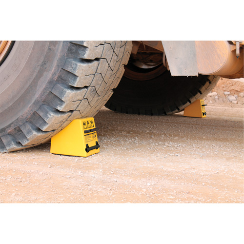 Checkers Safety Heavy-Duty Ultra Class Mining Wheel Chock, HDPE, Yellow, 14-1/2" W x 17-1/2" D x 16" H D. Morneault & Fils