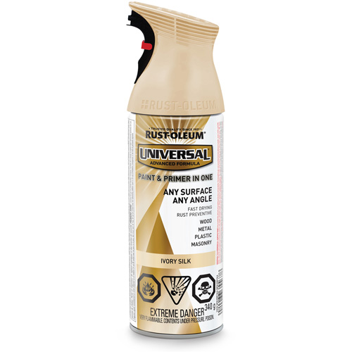 Universal&reg; Enamel Paint & Primer In One, Ivory Silk White, Satin, Aerosol Can D. Morneault & Fils