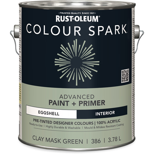 Colour Spark Interior Pre-Tinted Paint + Primer Wall Paint, Clay Mask Green, Eggshell, 3.78 L, Gallon D. Morneault & Fils