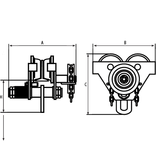 Adjustable Trolleys, 1000 lbs. (0.5 tons) Capacity, 2-11/16" - 5-1/4" D. Morneault & Fils