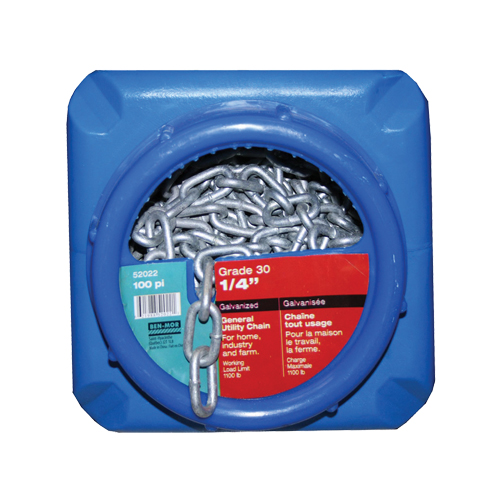 Chaînes galvanis&eacute;es par immersion &agrave; chaud, Acier au carbone, 1/4" x 100' (30,4 m) l, Calibre 30, Charge d'utilisation 1100 lb (0,55 tonne) D. Morneault & Fils