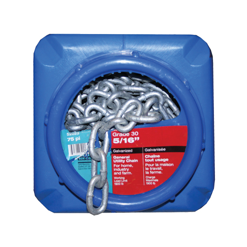 Chaînes galvanis&eacute;es par immersion &agrave; chaud, Acier au carbone, 5/16" x 75' (22,9 m) l, Calibre 30, Charge d'utilisation 1900 lb (0,95 tonne) D. Morneault & Fils