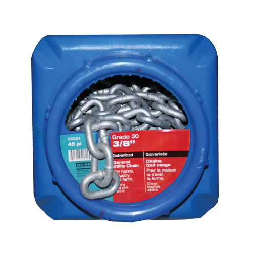 Chaînes galvanis&eacute;es par immersion &agrave; chaud, Acier au carbone, 3/8" x 45' (13,7 m) l, Calibre 30, Charge d'utilisation 2650 lb (1,325 tonne) D. Morneault & Fils