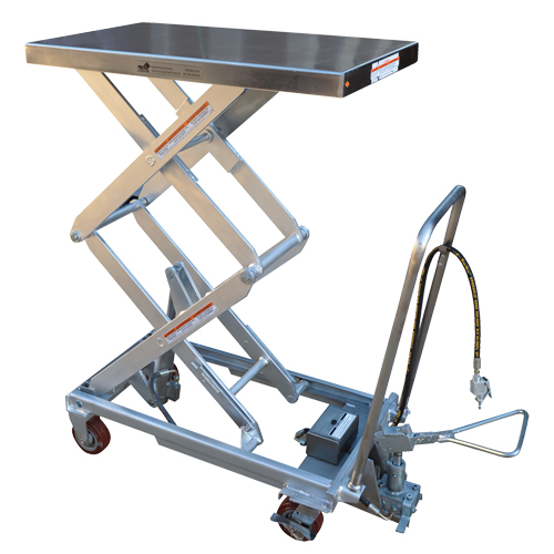 Pneumatic Hydraulic Scissor Lift Table, Stainless Steel, 35-1/2" L x 20" W, 800 lbs. Cap. D. Morneault & Fils