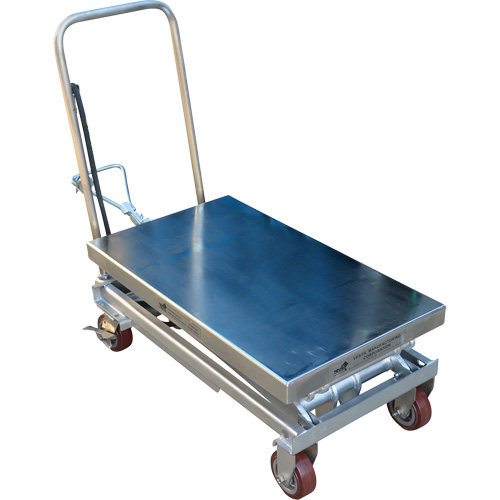 Pneumatic Hydraulic Scissor Lift Table, Stainless Steel, 35-1/2" L x 20" W, 800 lbs. Cap. D. Morneault & Fils
