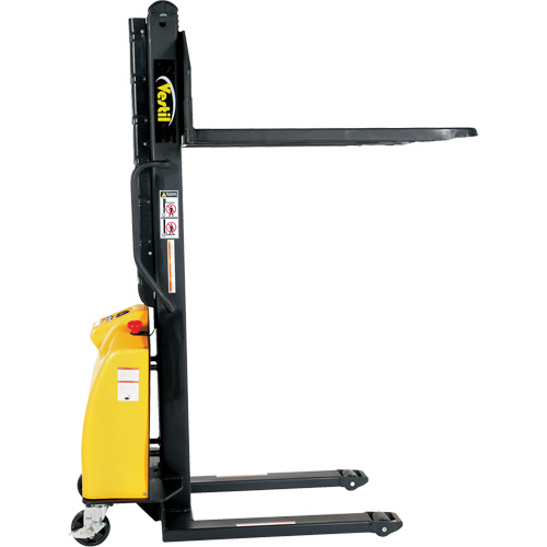 Narrow Mast Powered Lift Stacker, Electric Operated, 1500 lbs. Capacity, 63" Max Lift D. Morneault & Fils
