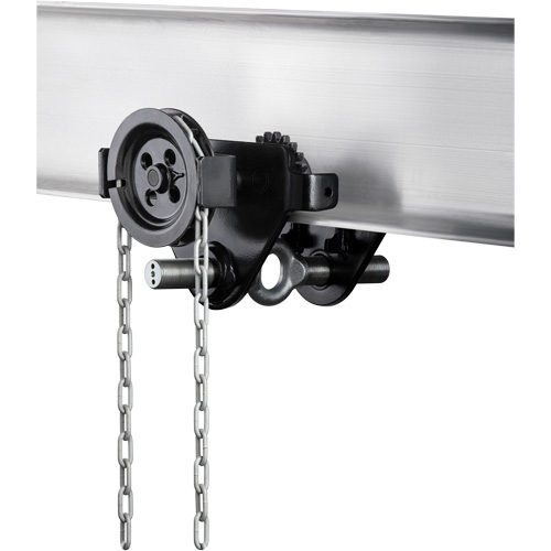 HTG Geared Clevis Trolley, 4409 lbs. (2 tons) Capacity, 2-39/64" - 8-43/64" D. Morneault & Fils