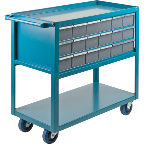Chariot &agrave; tablette avec tiroir, 1200 lb Capacit&eacute;, Acier, 18" x la, 35" x ha, 36" p, Roues en Caoutchouc, Enti&egrave;rement soud&eacute;, 18 tirroirs D. Morneault & Fils