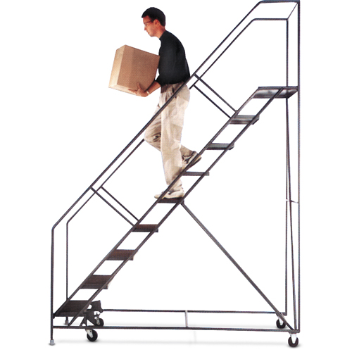 Slope Rolling Ladder, 7 Steps, Anti-Skid, 50° Incline, 70" High D. Morneault & Fils