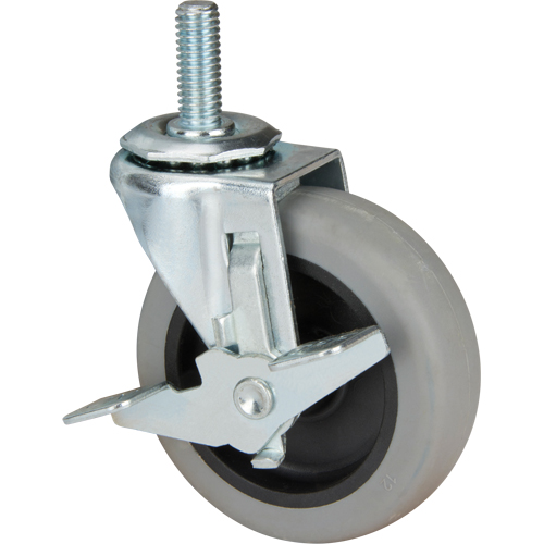 Stem Caster, Swivel with Brake, 3" (76 mm) Dia., 80 lbs. (36 kg.) Capacity D. Morneault & Fils