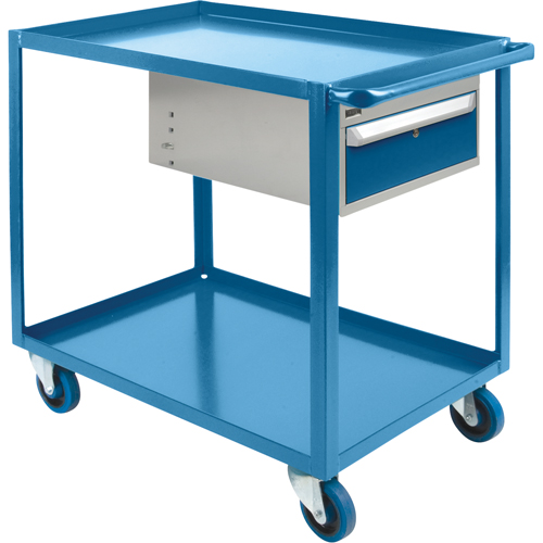 Heavy Duty Shelf Cart with Drawer, 1200 lbs. Capacity, Steel, 24" x W, 36" x H, 39" D, Rubber Wheels, All-Welded, 1 Drawers D. Morneault & Fils