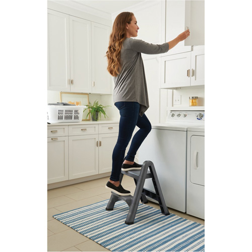 Folding Step Stool, 2 Steps, 19-1/2" x 20-1/2" x 22-3/4" High D. Morneault & Fils