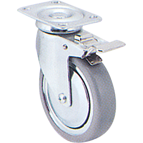 Zinc Plated Caster, Swivel with Brake, 3" (76 mm), Polyolefin, 180 lbs. (82 kg.) D. Morneault & Fils
