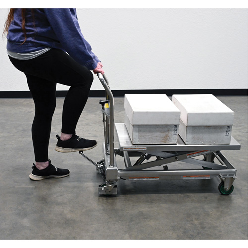 Hydraulic Scissor Lift Table, 31-1/2" L x 19-1/2" W, Stainless Steel, 550 lbs. Capacity D. Morneault & Fils