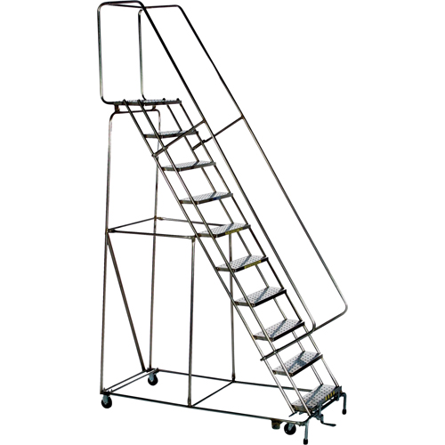 Lockstep Rolling Ladders, 10 Steps, 24" Step Width, 100" Platform Height, Stainless Steel D. Morneault & Fils