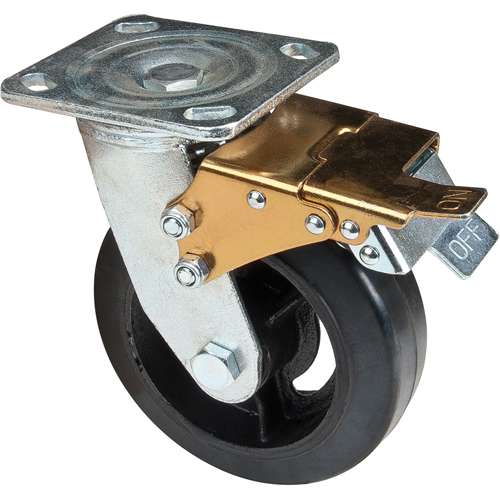 Mold-on Caster, Swivel with Brake, 6" (152.4 mm), Rubber, 550 lbs. (249 kg.) D. Morneault & Fils